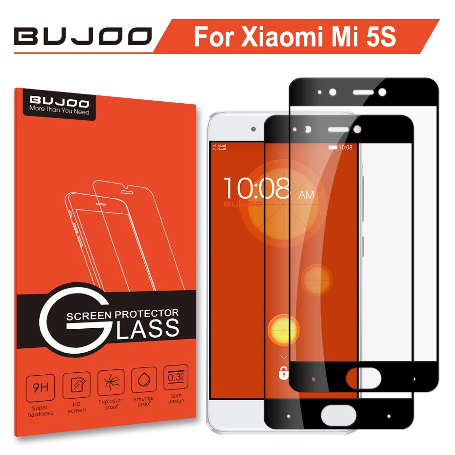 

2 Pack 100% Original BUJOO Real 2.5D 0.3mm 9H Full Cover Screen Protector Tempered Glass For Xiaomi Mi 5S Xiomi Mi5S Cover Film