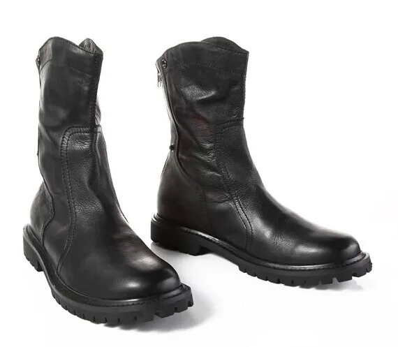 

Fashion Winter Men Shoes Horse Buckle Black Leather Ankle Boots High Top Flat Military Boots Chelsea man Botas Hombre