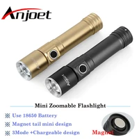 anjoet portable mini magnet flashlight 1000 lumens zoomable lanterna q5 led rechargeable 18650 tactical flash light torch lamp