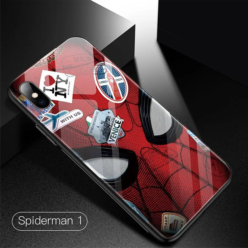 Spiderman 1 Чехол из закаленного стекла для телефона Marvel с человеком-пауком для iPhone 11 Pro Max XSmax XR XS X 8 7 6s 6 Plus, роскошный защитный чехол - Цвет: Spiderman 1