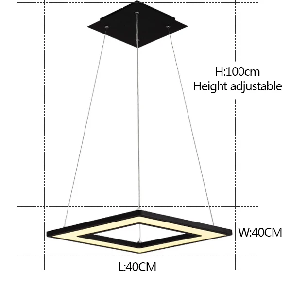Black L40xW40CM Новая офисная Подвесная лампа для ресторана, квадратная светодиодная Подвесная лампа, освещение конференц-зала, Современная студийная Подвесная лампа - Цвет корпуса: Black L40xW40CM
