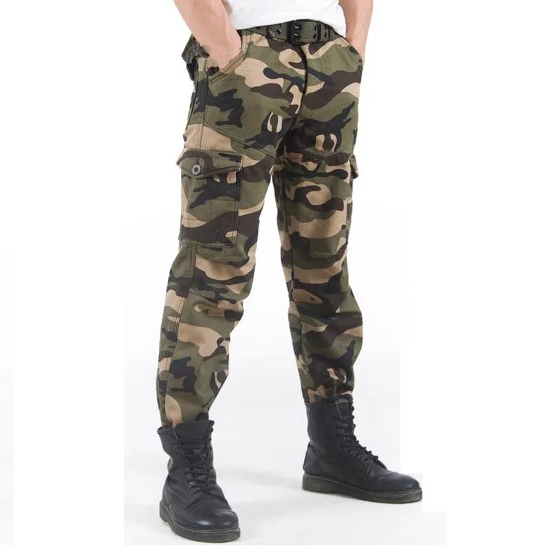Осенне зимние мужские теплые флисовые брюки карго хлопковые камуфляжные