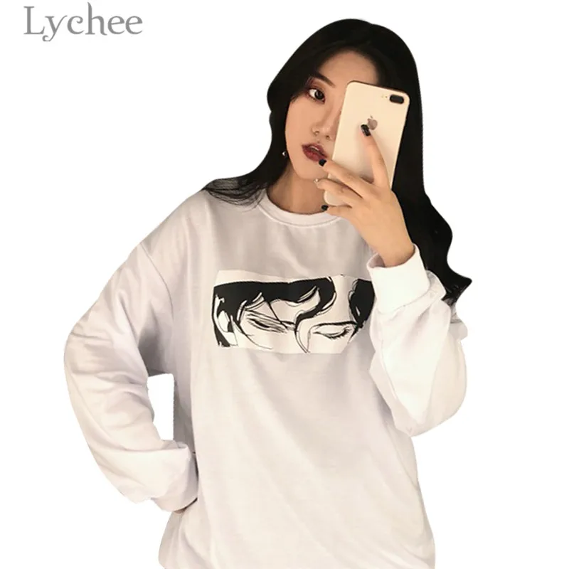 Женский свитшот Lychee в стиле Харадзюку с принтом виде мультяшных персонажей и