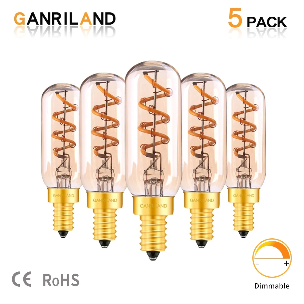 Ganriland-bombilla de filamento LED en espiral E14, lámpara Retro Tubular T25 de vidrio ámbar regulable, 3W, 2200K, E12, iluminación de araña