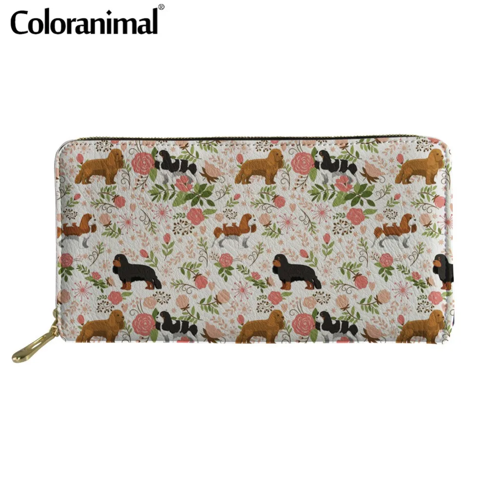 

Coloranimal Floral Cavalier King Charles Spaniel Long Wallets Handbag Women Leather Clutch Wallets Card Holder/Cash Coin Purse