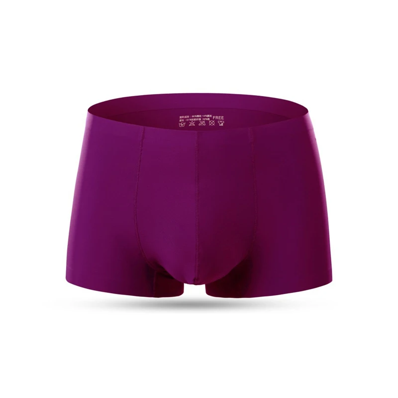 Purple Боксеры, мужское нижнее белье, ледяной шелк, дышащие боксеры, шорты, бесшовная Талия, мужское нижнее белье, большой размер, 5XL, одноцветные трусы для мужчин - Цвет: Purple
