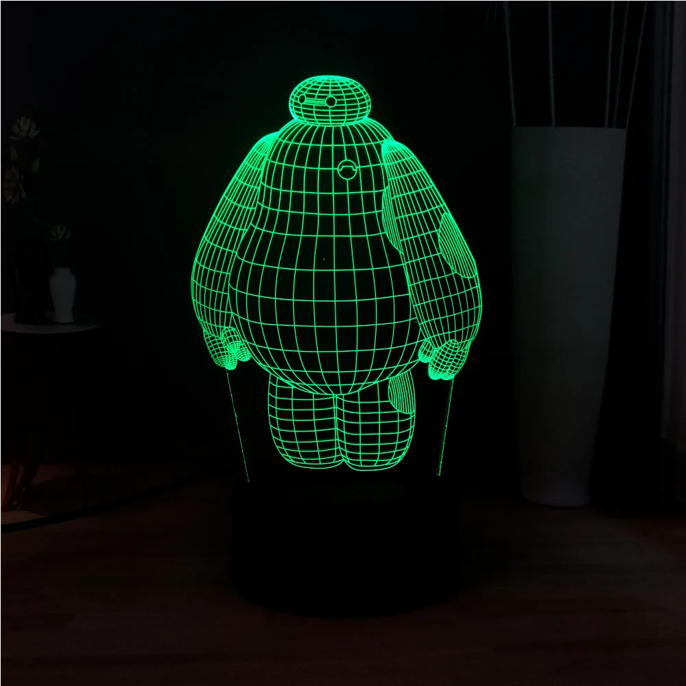 3D мультфильм милый Baymax акриловая панель лампа 7 цветов Изменение иллюзия RGB милое