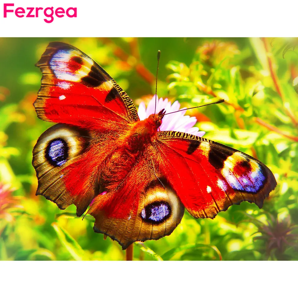 

Алмазная живопись Fezrgea, картины с животными, Алмазная мозаика, полная раскладка, украшение для дома, алмазная вышивка, бабочки