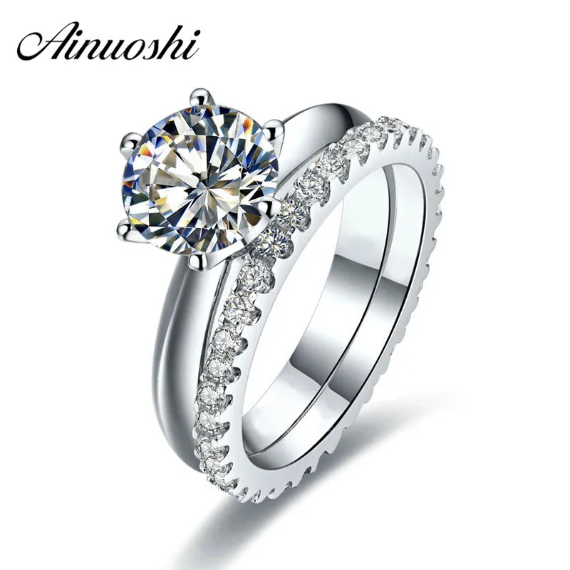 AINUOSHI Роскошные 1/1. 5/2 карат, круглая огранка, обручальное кольцо, набор из стерлингового серебра 925 пробы, 2 шт., обручальное кольцо для невесты, обручальное кольцо, обручальное кольцо