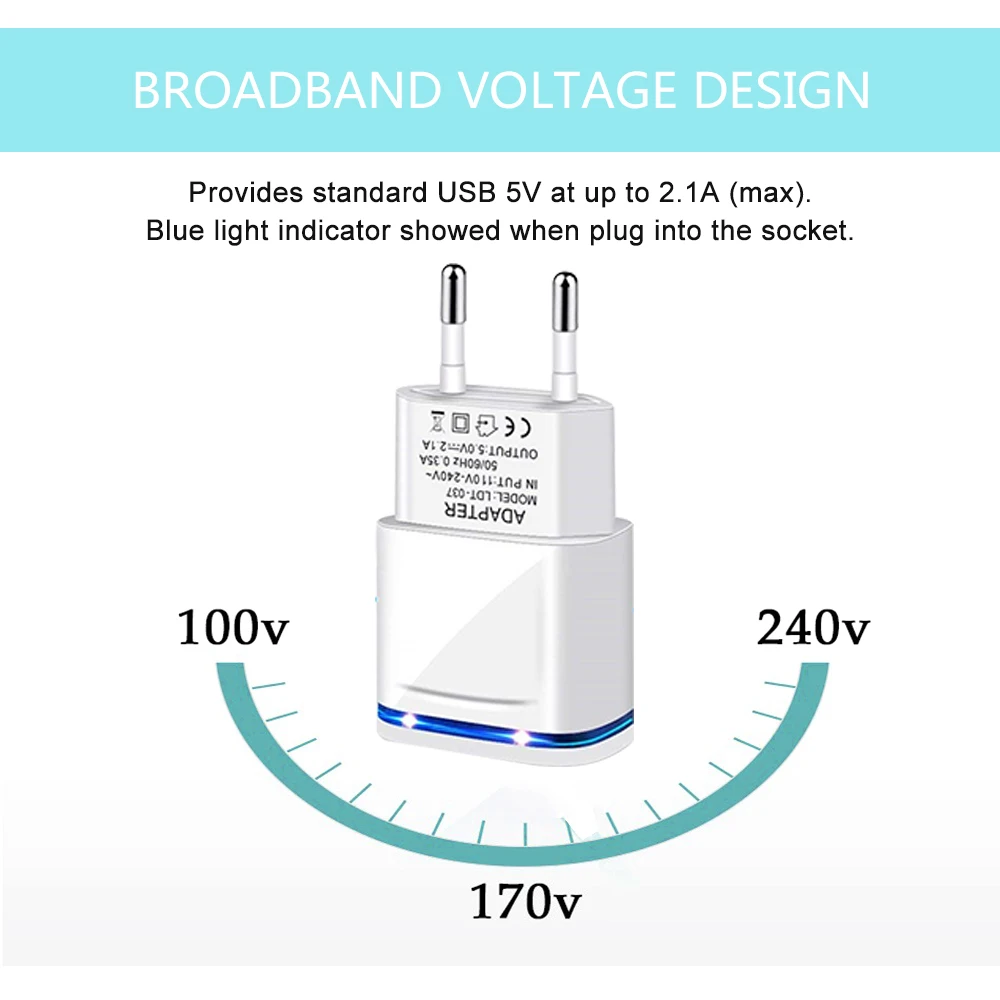 5V 2.1A двойное USB быстрое зарядное устройство для мобильного телефона с