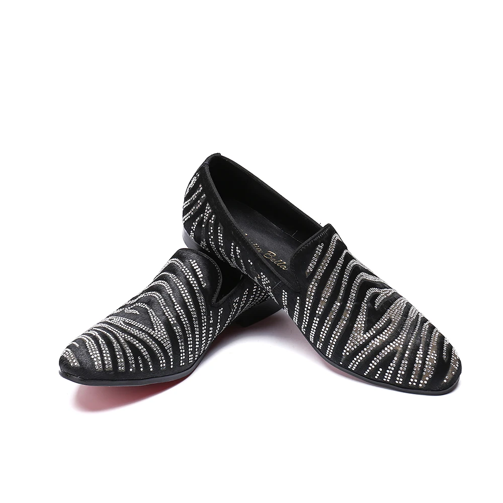 Christia Bella New Fashion Bling Rhinestone Men Loafers Horse Hair Smoking Slippers Slip on Party Dress Shoes Big Size | Обувь