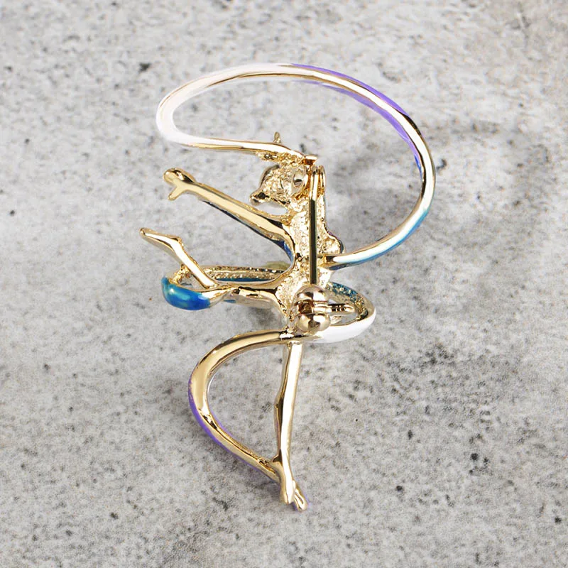 Женская эмалированная брошь Blucome золотистая с лентой для спортивной гимнастики