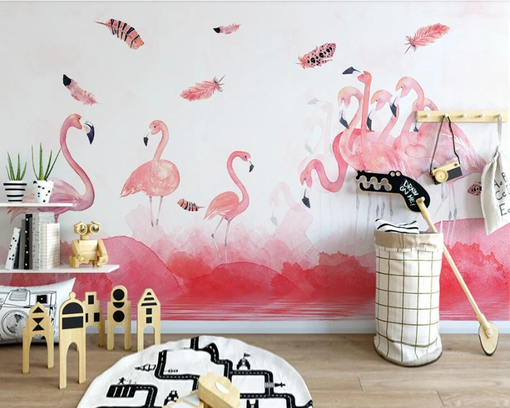 

Modern simple hand drawn flamingo feather 3d wallpaper pape de parede,living room tv sofa wall bedroom wall papers home decor