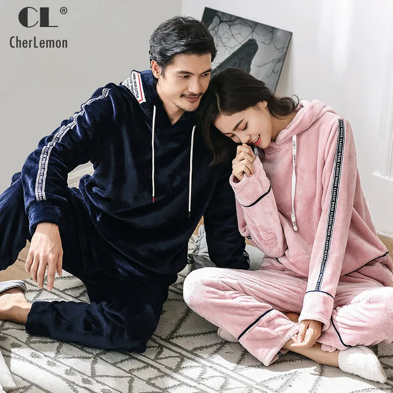 CherLemon пара теплые мягкие пижамы с капюшоном для женщин и мужские зимние