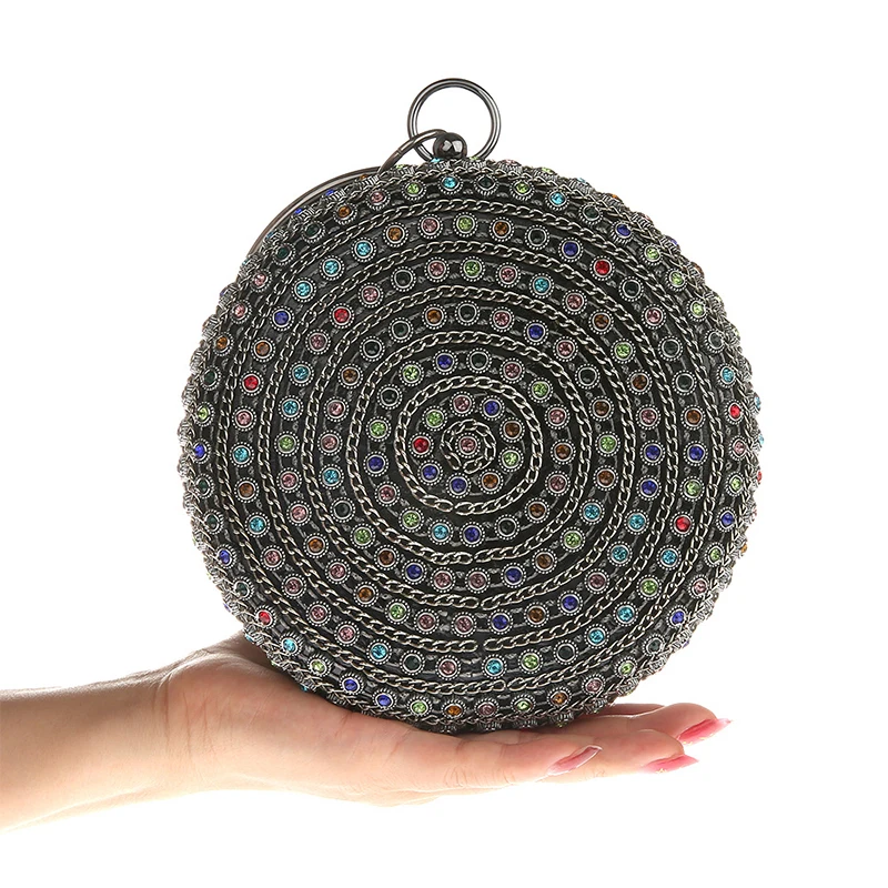 Round ball Evening Bag luxury rhinestone Purse clutch Colorful Diamond Wedding Clutches Gold Silver chains Handbags ZD1307