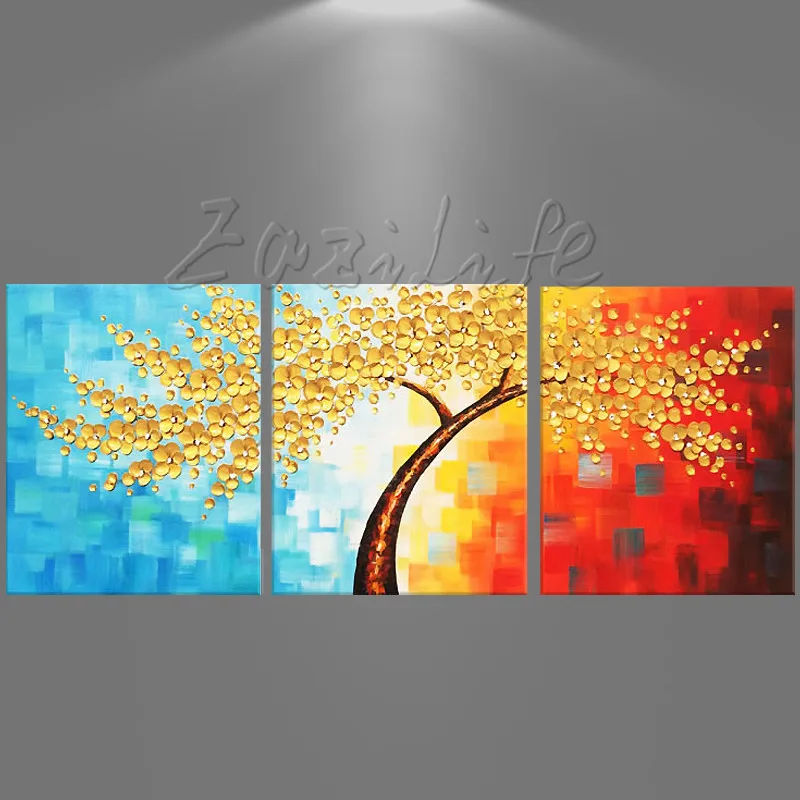 Goede 3 Stuks Panel Wall Art Paletmes Hand Painted Bloem Olieverf Op Canvas Muur Foto Schilderij Voor Woonkamer Blossom
