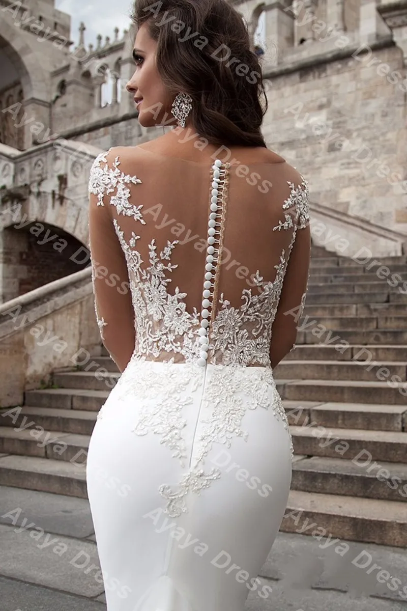 Wejanedress Robe De Mariage Новый длинным рукавом Русалка свадебное платье 2017 Sexy шеи Иллюзия