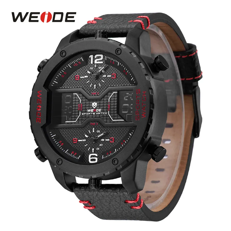Black Red WEIDE мужские спортивные аналоговые цифровые часы с календарем и датой, кварцевые часы с ремешком из натуральной кожи, наручные часы Relogio Masculino, военные повседневные часы - Цвет: Black Red