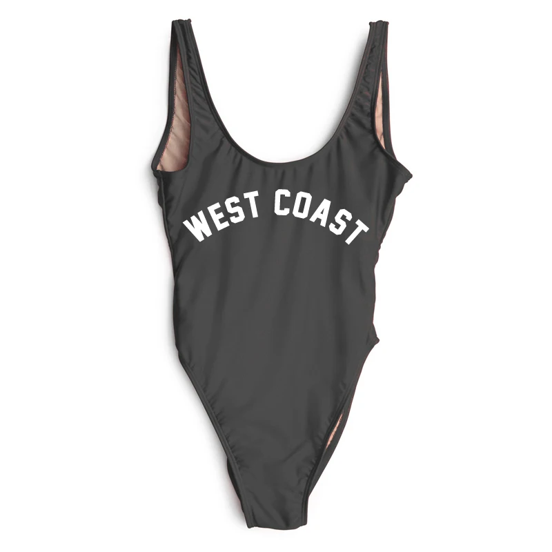 Женский купальник с буквенным принтом WEST COAST Цельный высоким вырезом для девочек