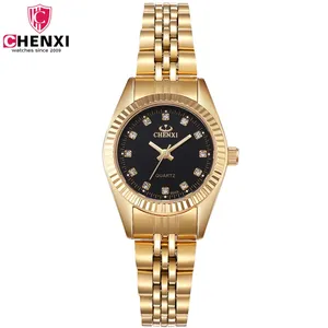 Часы наручные CHENXI женские кварцевые, Классические Элегантные Роскошные водонепроницаемые, золотистые Серебристые