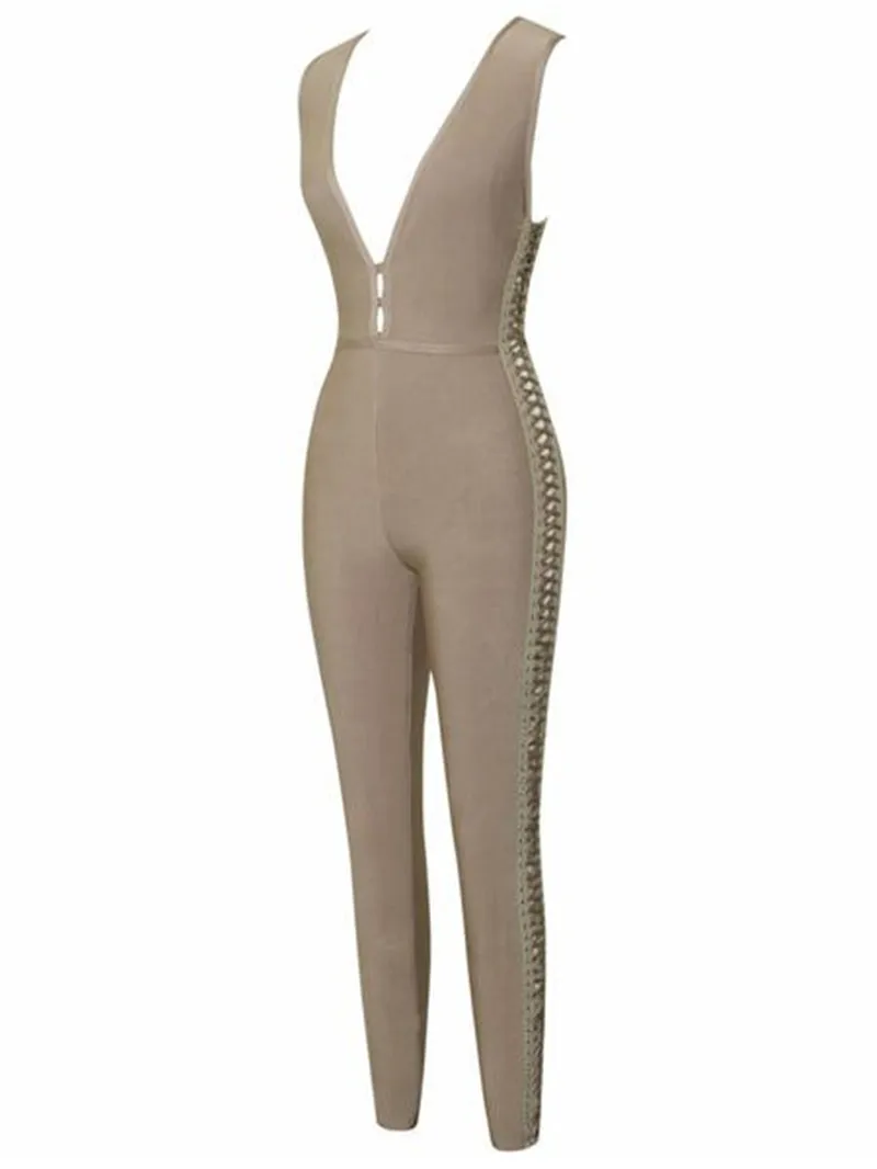 New Arrival V-Neck Lace Up Sleeveless Bodycon Celebrity Women Rompers Bandage Jumpsuit Party Clothing | Женская одежда