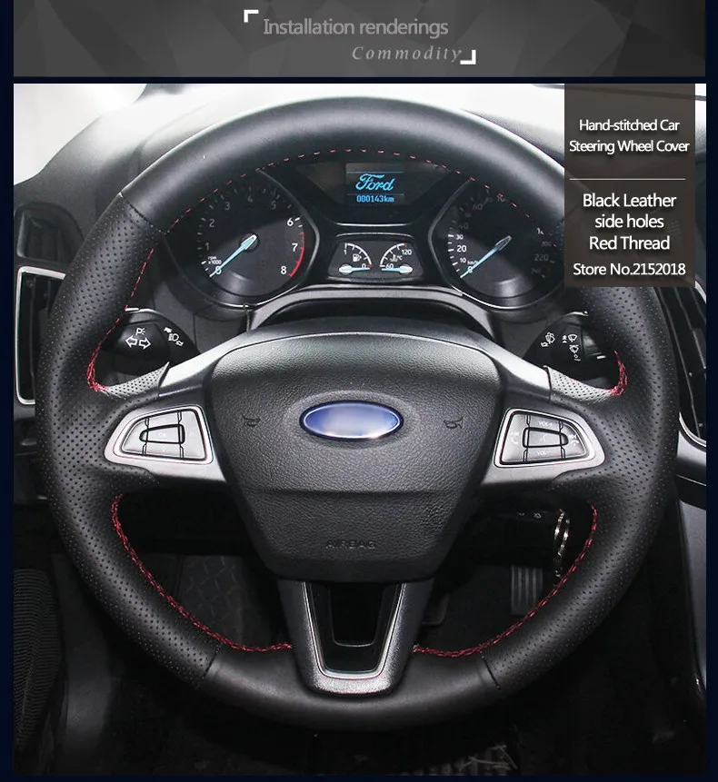 Блестящие пшеницы черный кожаный руль автомобиля Обложка для Ford Focus 3