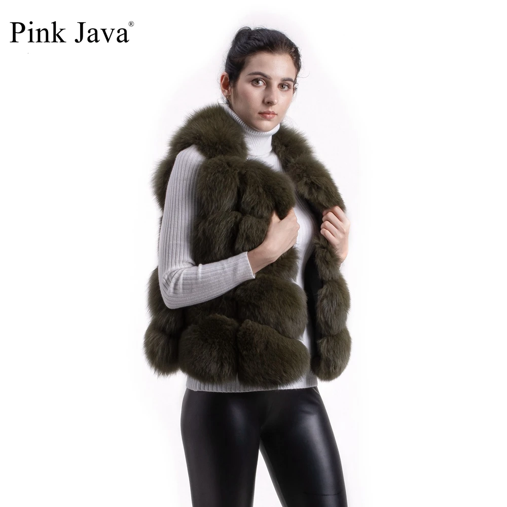 Розовый JAVA QC8082 жилет из натурального Лисьего меха женский зимний короткий пальто
