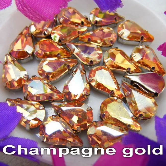 A16 Champagne gold Стеклянные хрустальные серебряные коготки 3*6 мм 6*10 мм 8*13 мм форма капли воды груша необычные цвета смешанные пришивные стразы бусины ручной работы diy - Цвет: A16 Champagne gold