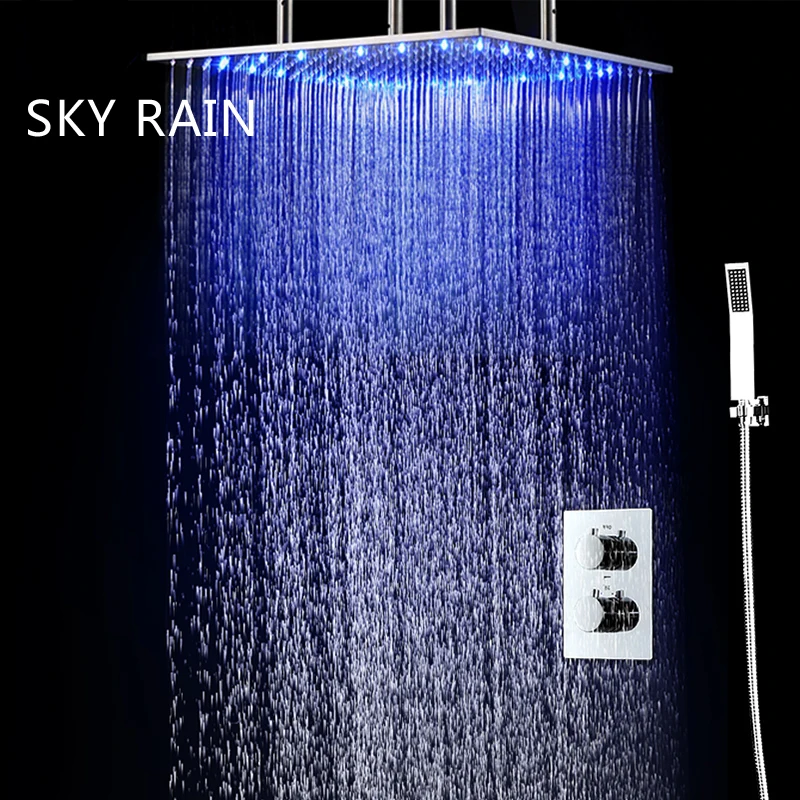 SKY RAIN 20 дюймов 304 SUS насадка для душа с высоким потоком термостатический клапан светодиодный душевой кран