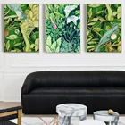 Картина на холсте, с рисунком акварельного пейзажа, в скандинавском стиле, винтажные Зеленые растения, листья, цветы, плакаты с птицами, настенные картины, домашний декор