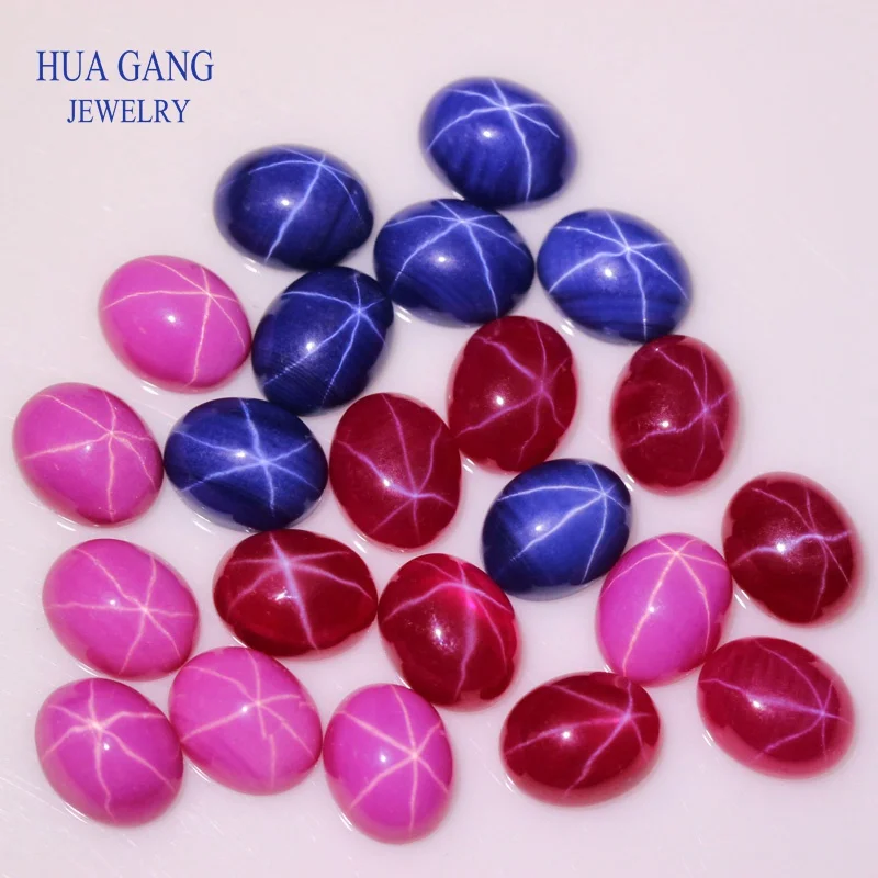 

Oval Shape Synthetic Star Corundum Stone Red Blue Rose Cabochon Flat Bottom Beads For Jewelry Making DIY Gems Stones