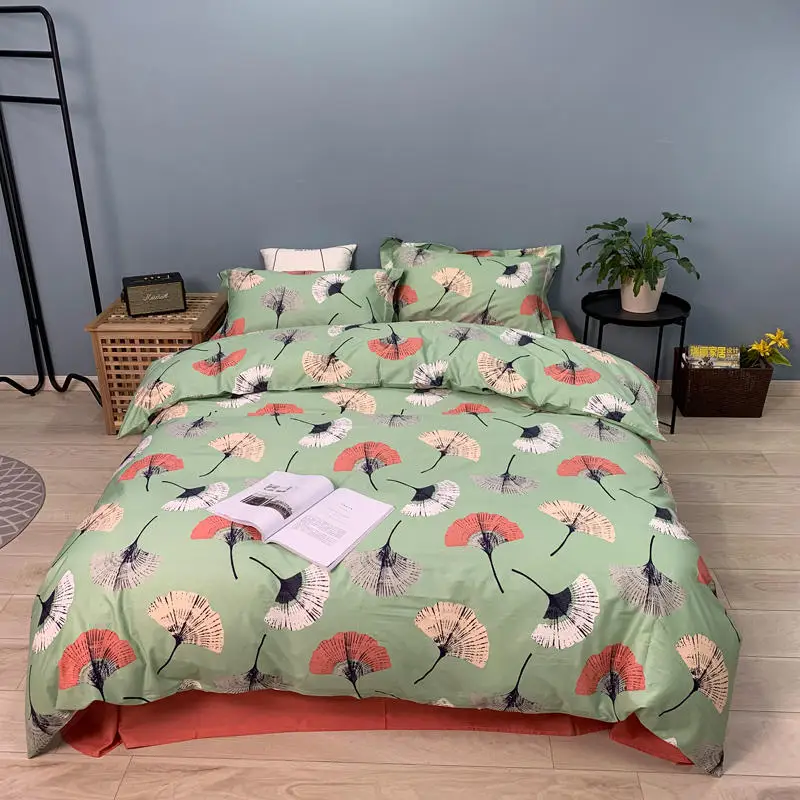 Комплект постельного белья Ginkgo leaf fan из чистого хлопка набор Queen King Size простыня с