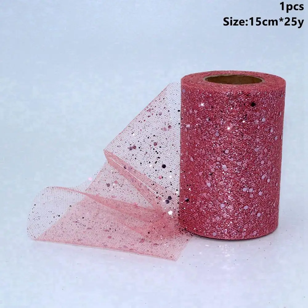 Tulle Roll 17 Taoup 5 см 15 см 30 см органза тюль в рулонах для свадьбы Вечерние Декор день рождения Babyshower блесток сетка тюль рулон ткани ленты 25 ярдов DIY - Цвет: Tulle Roll 17