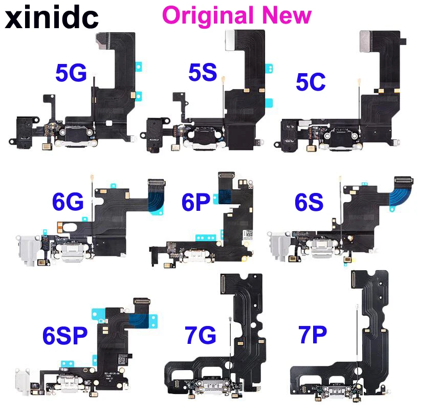 

Xinidc Original New Charging Flex Cable For iPhone 5c 5s 6 6s 6plus 6sp 7 7plus Charger Port Dock Connector With Mic Flex Cable