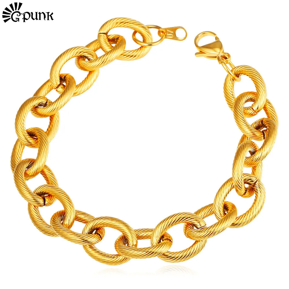 Большой браслет-цепочка Rolo для мужчин в стиле панк хип-хоп нержавеющая сталь