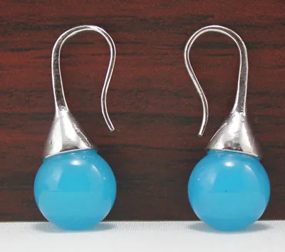 

12mm blue Natural jade hook earrings