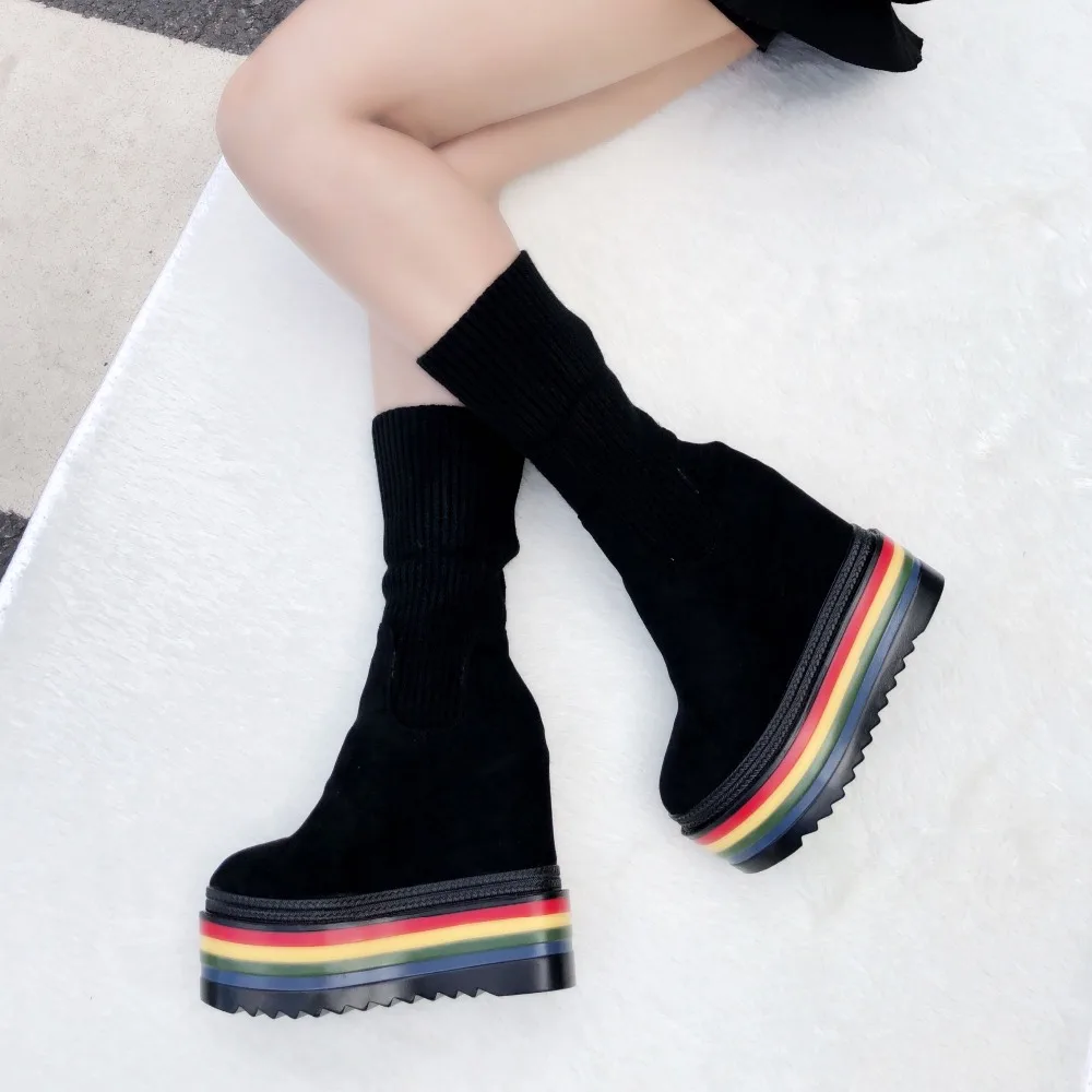 Martin boots women's shoes 2019 new casual short England wind scrubs increased 14 cm wedge middle tube | Обувь