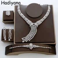 hadiyana fashion bridal wedding jewelry sets with cz newest copper tassel design women jewelry set for party accessories tz8013
