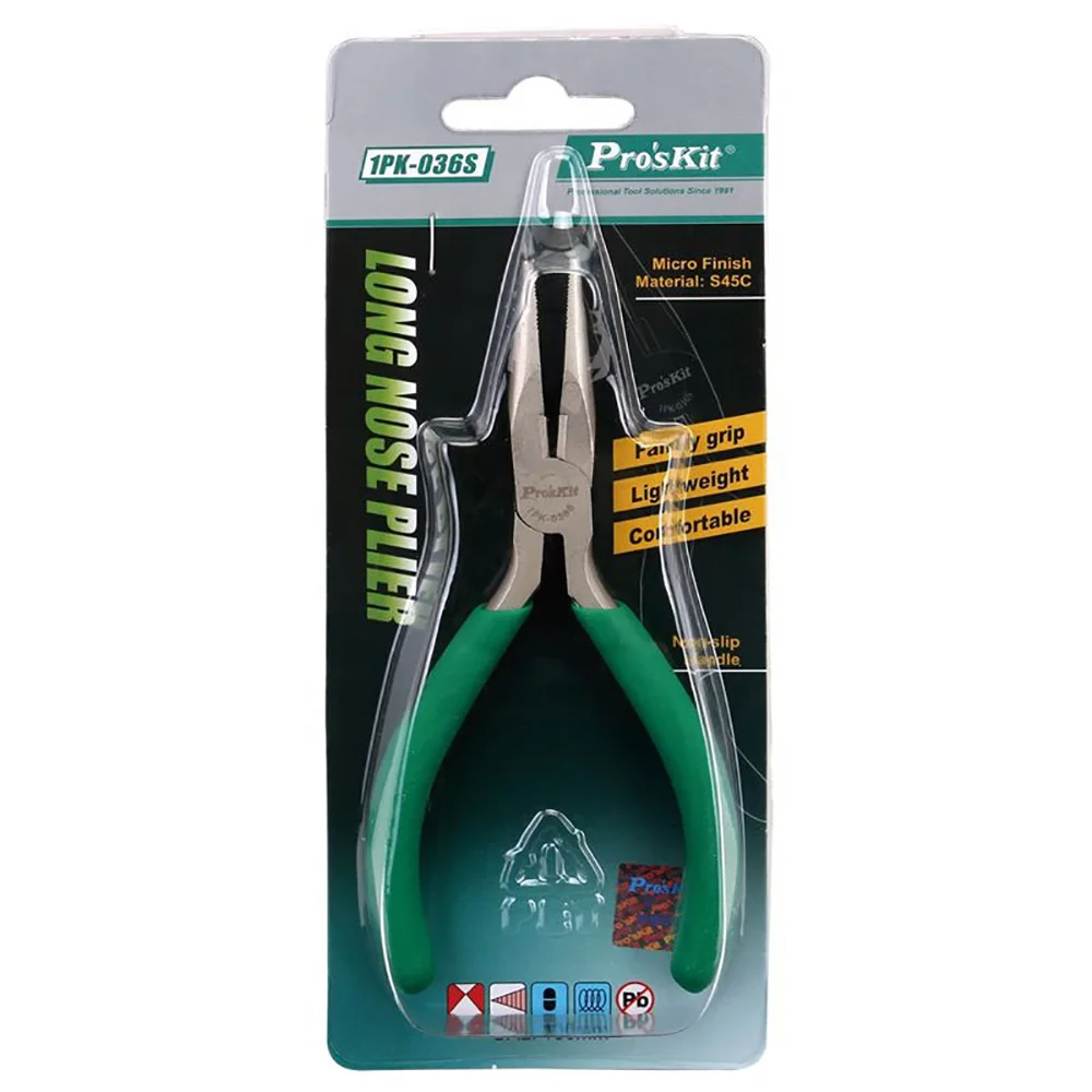 Pro'skit 1PK 036S длинные носовые плоскогубцы противоскользящие титановые с зубцами