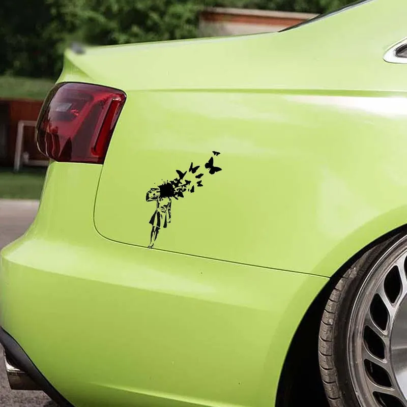 

YJZT 10.9*17.8CM Shoot Self Flying Butterfly Girl Vinyl Decals Nice Design Car Sticker Covering The Body Black/Silver C20-0196