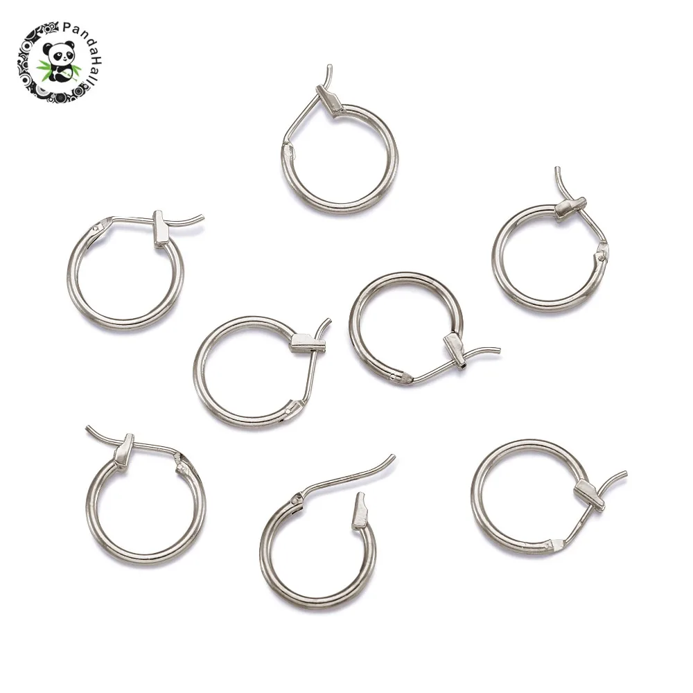 

PANDAHALL 200PCS 14mm/16mm Diameter Brass Hoop Earrings Clasps Hooks Nickel Free For Jewelry Making Platinum Color 1.5mm thick