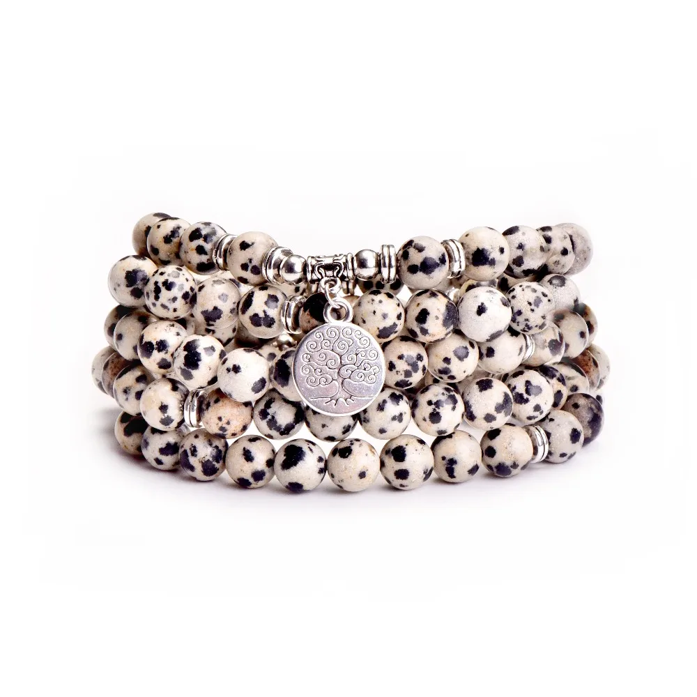 Браслет и ожерелье для йоги из натурального камня с 108 бусинами, ручной работы для женщин с подвесками ОМ, лотоса, Будды и древа жизни, подарок.