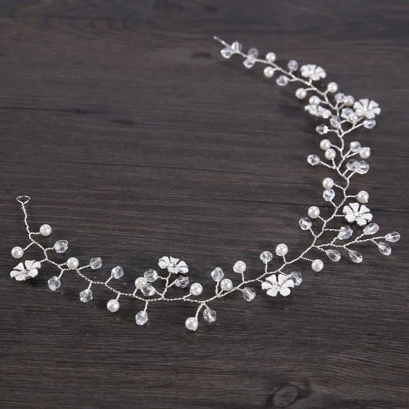 Long Hair Bands For Women Crystal Floral Pearl Braided Headband Hairband Wedding Bride Accessories Hiarwear Jewelry ML | Украшения и