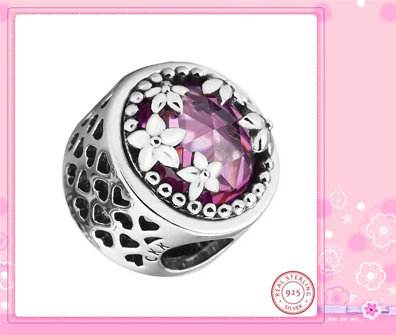 CKK сияющее сердце цветочные бусины розовый кристально чистый CZ DIY Fit PANDORA Подвески Серебро 925 для женщин ювелирных изделий CK002A