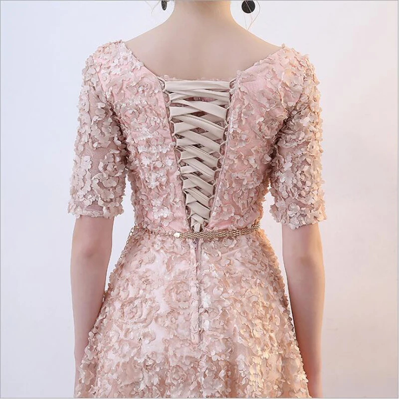 

Plus Sizes Lace embroidery Half Sleeves Floor Length Sashes Evening Dress Long Party Dresses Feminino Vestidos