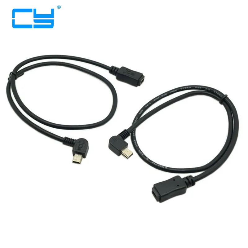 Удлинительный кабель 90 градусов Mini USB 5 Pin папа мама с левым и правым углом 0 м 50 см|90