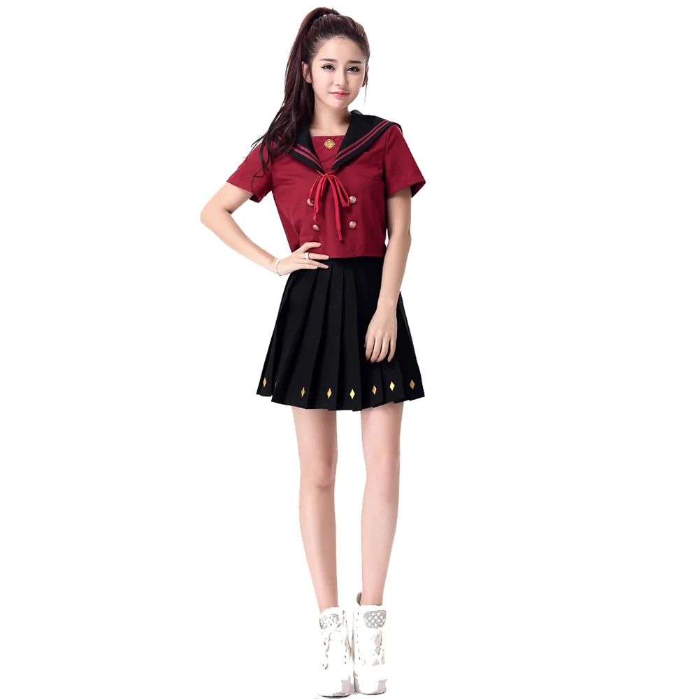 

MOONIGHT Sexy High School Colleage Girls Uniform Party Outfits Cheerleader Costume Short Sleeves Red Performance Wear