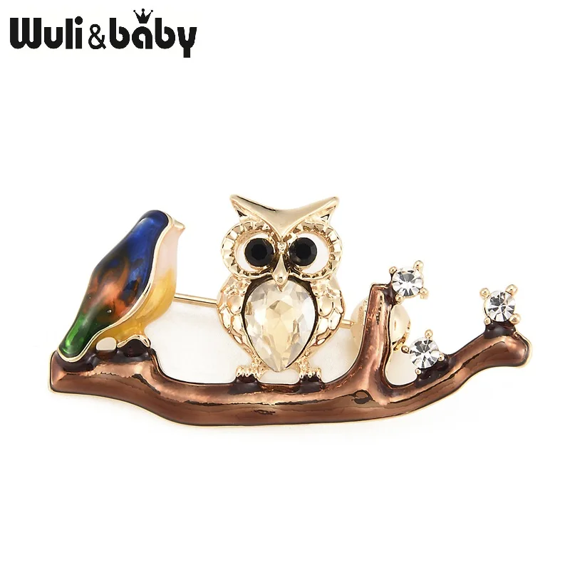 Эмалевые броши Wuli&baby в виде птиц, совы, ветви, животное из сплава, женская брошь на вечеринку, на банкет, аксессуары для шляп и шарфов для девушек, подарки
