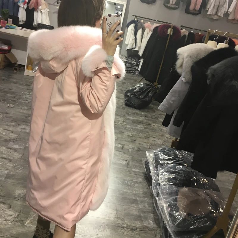 CKMORLS новое зимнее пальто женские парки с лисьим мехом воротник натуральный Лисий мех куртки длинные большие размеры Топы натуральный мех парка пальто
