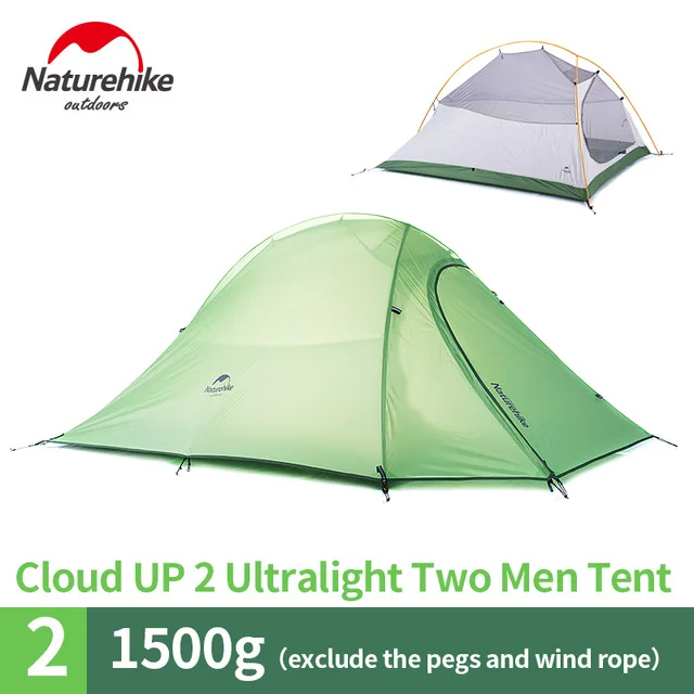 Green 210T Fabric NatureHike 2 человека Сверхлегкий кемпинговый тент 20D силикон/210 T клетчатая ткань водонепроницаемый тент двухслойный Поход Кемпинг палатка - Цвет: Green 210T Fabric